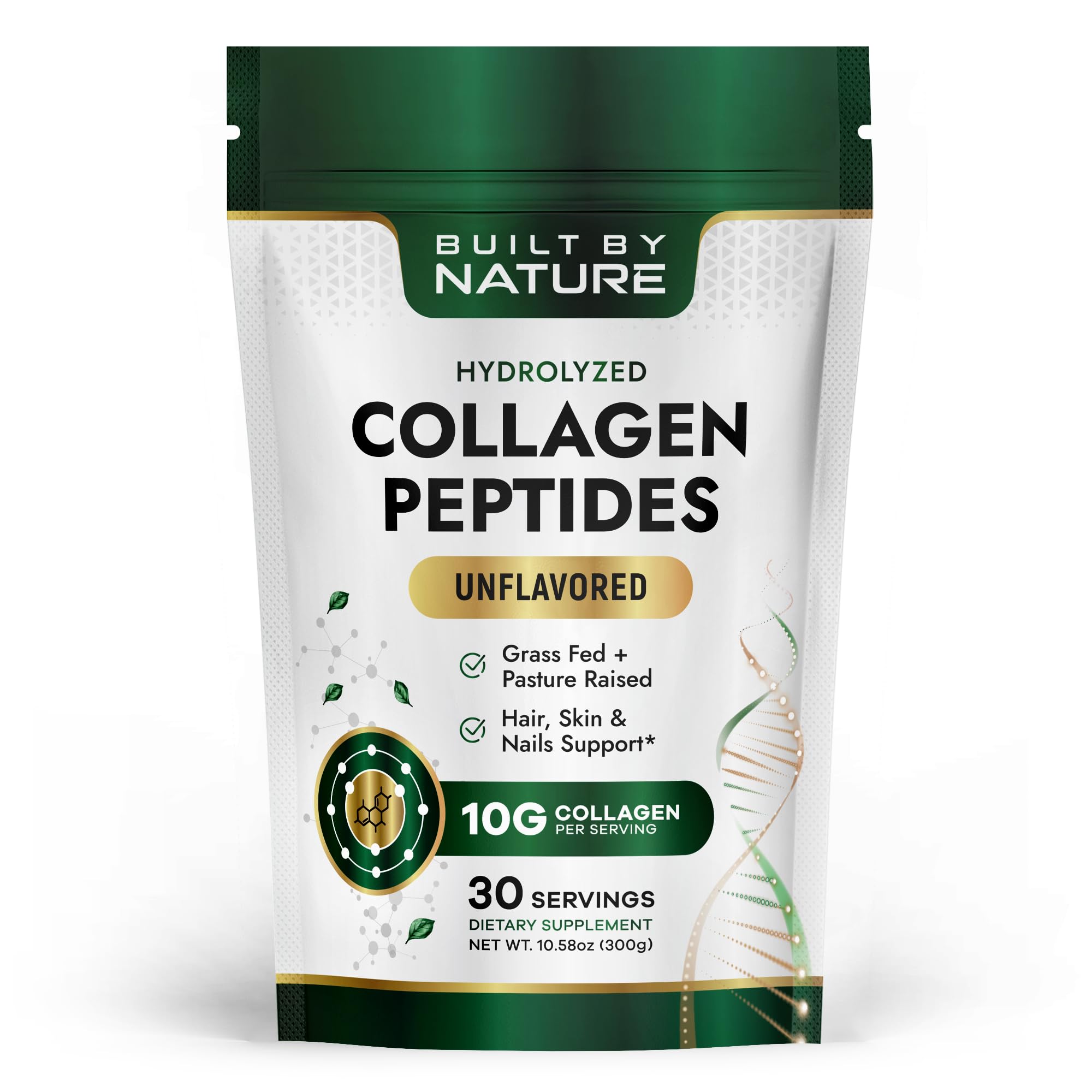 Built by Nature Collagen Peptides Powder - Hydrolyzed Collagen Protein for Women - Grass Fed Non-GMO - Hair