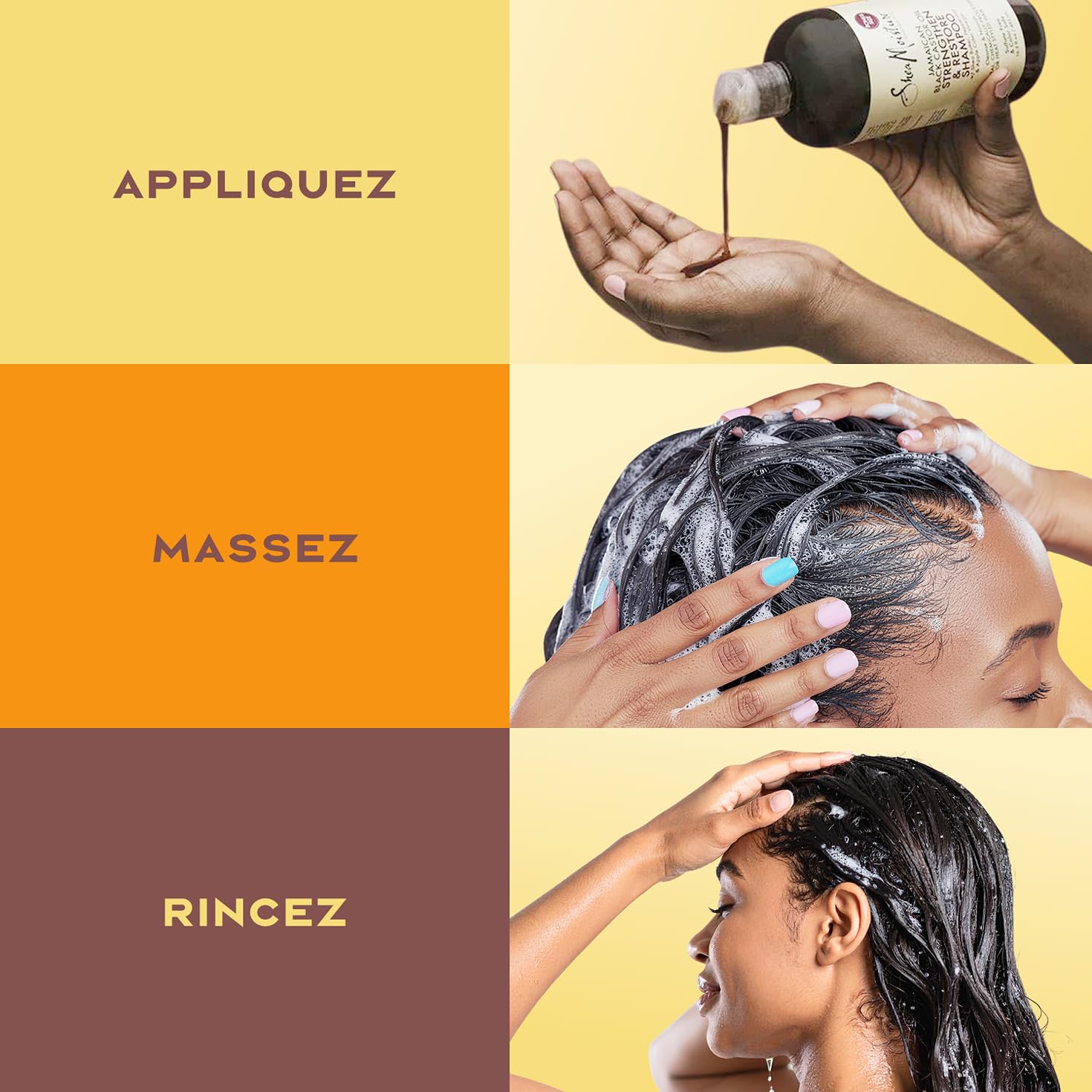 SheaMoisture Set - Huile de Ricin Noir de Jamaïque Shampooing 1 x 384 ml, Après-shampooing 1 x 384 ml, Après-shampooing sans rinçage 1 x 431 ml