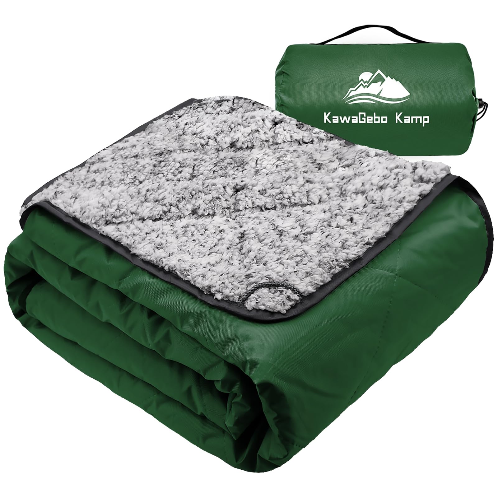 KawaGebo Kamp Sherpa Warm Outdoor Camping Blanket - Waterproof Stadium Blanket for Cold Weather, Camp, Sports Mom and Concert - Camping Quilt 80" X 58