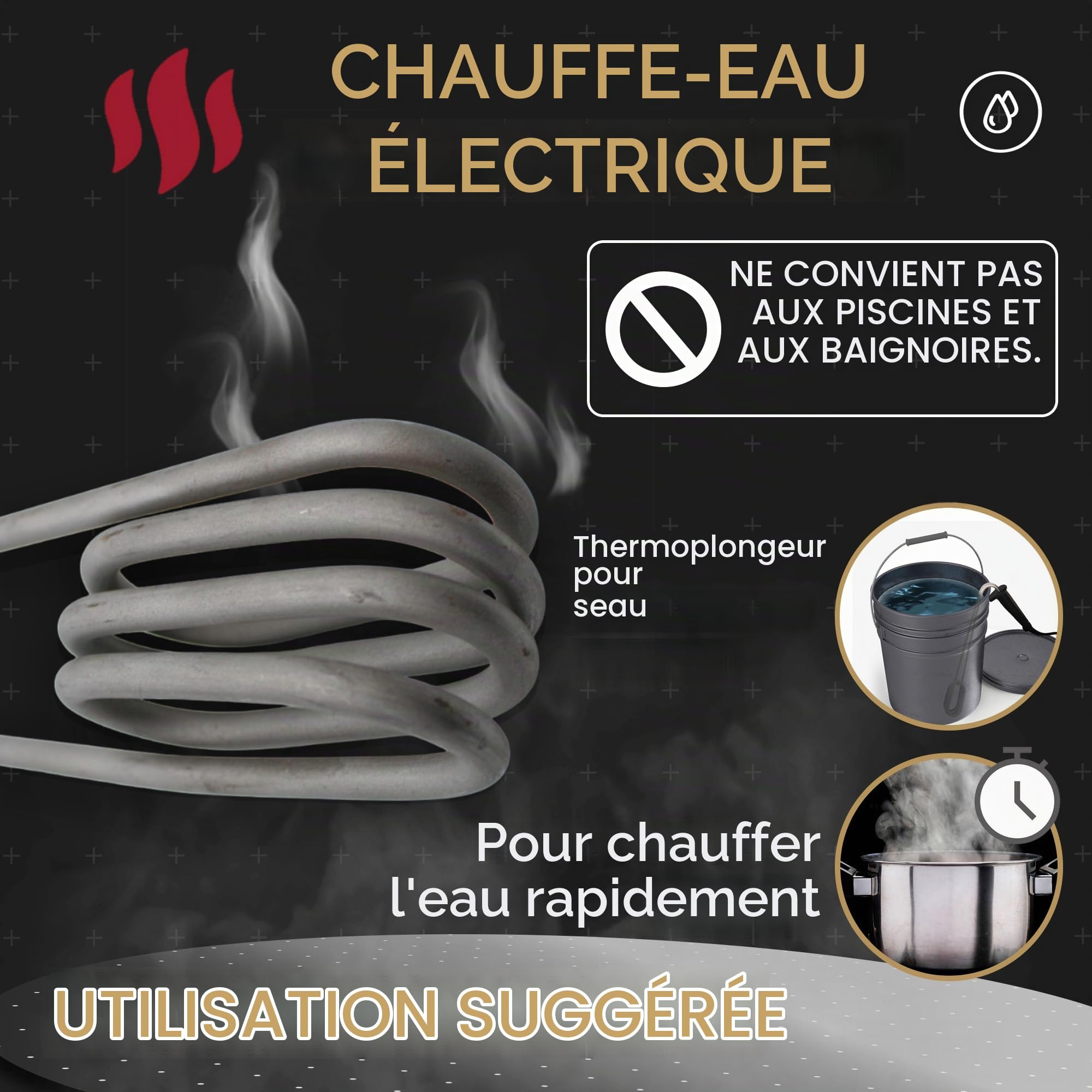 DOJA Barcelona | Bouilloire Immersion | 1500W | Bouilloire Electrique | 400x100mm | Resistance Electrique D'Immersion Pour Seau | Résistance Chauffage | Chauffe pour Réservoirs, Conteneurs de Stockage
