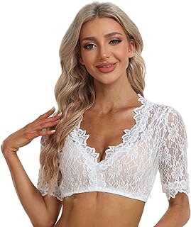 Jecarden Damen Dirndlbluse Spitze Trachten Dirndlbluse Kurzarm Oktoberfest Dirndlblusen Halbarm Tracht Bluse Weiß/Schwarz...