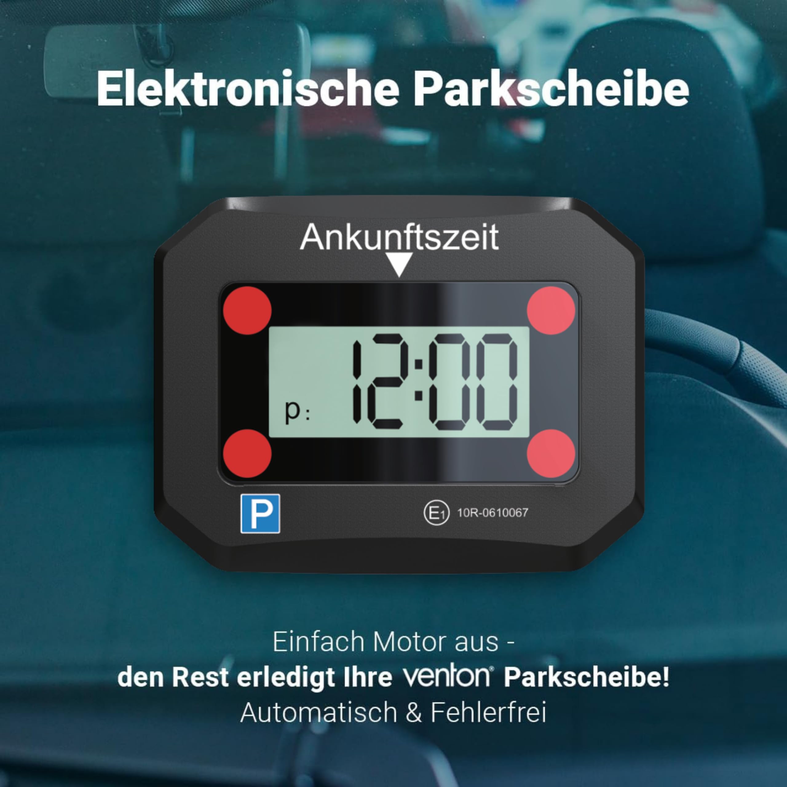 VENTON [Bardzo dobry test, Note 1.1, elektroniczna cyfrowa tarcza parkingowa, czarna, z dopuszczeniem do obrotu, automatyczny parking, akcesoria samochodowe, gadżety elektryczne (2 czarne tarcze