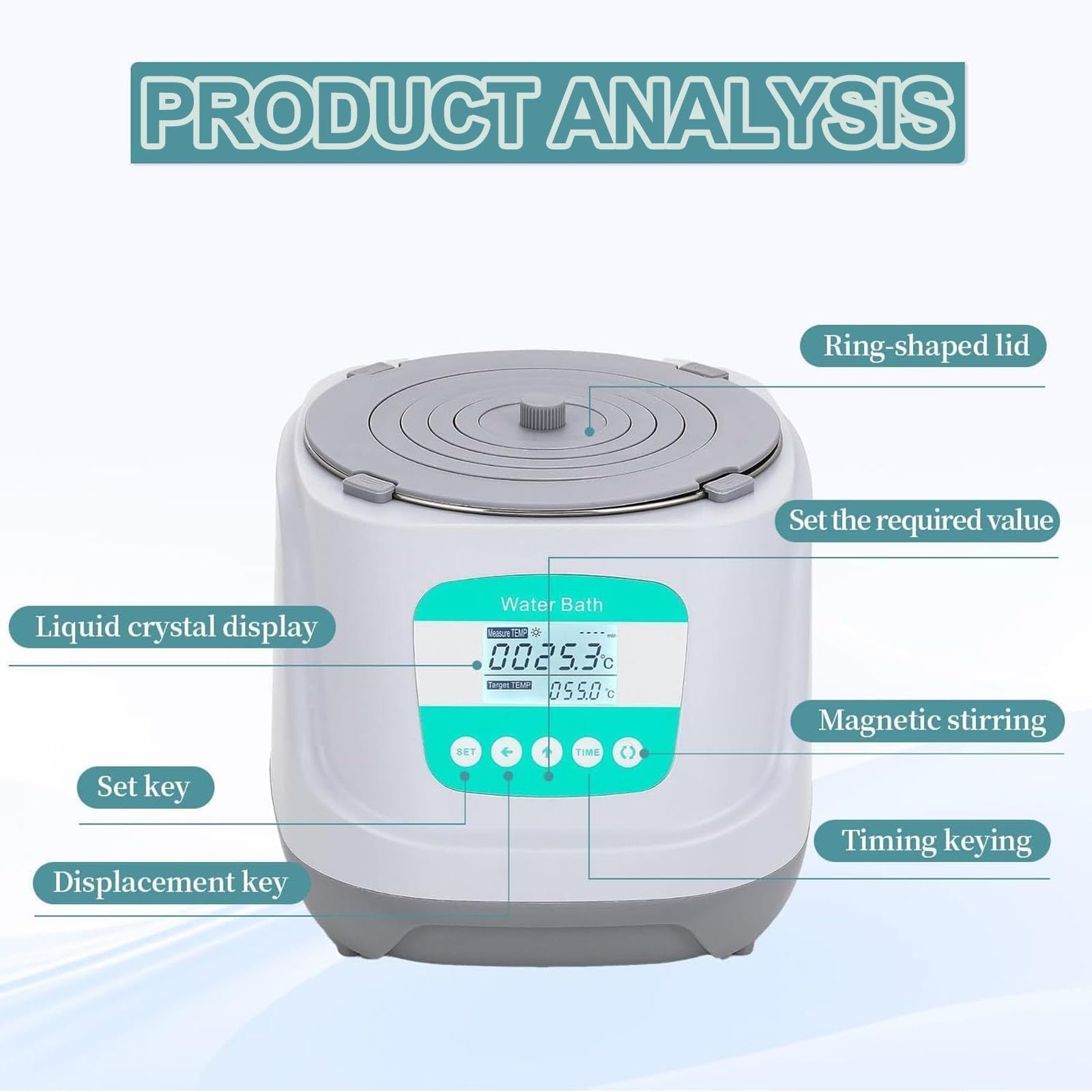 Baño de agua digital agitador magnético, baño termostático de agua de laboratorio, acero inoxidable de 2,4 L, pantalla LCD, protección contra quemaduras secas para laboratorio e investigación