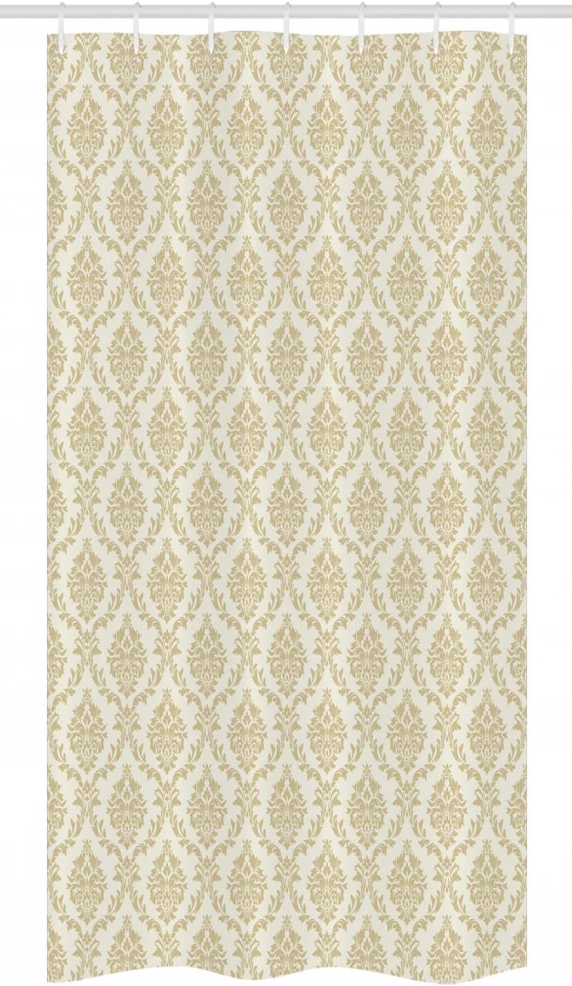 Ambesonne Damask Stall Shower Curtain, Damask Pattern in Vintage Style Ornate Illustration Moroccan Historic Artwork, Fabric Bathroom Decor Set with Hooks, 36" W x 72" L, Yellow Beige