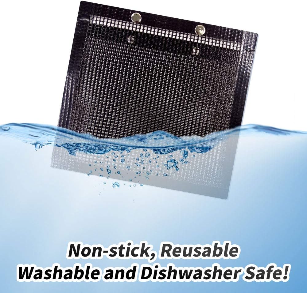 YBB 2 Pcs BBQ Grill Mesh Bag with 2 Pcs Silicone Brush, Non-Stick Large BBQ Baked Grilling PTFE Bag Heat-Resistant Reusable Easy to Clean Mesh Backing Bag for Outdoor Picnic Cooking Barbecue Father's Day Gift