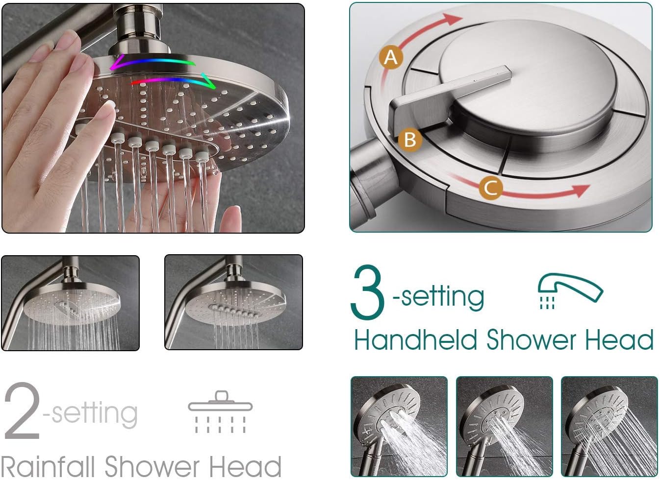 BRIGHT SHOWERS Rain shower heads combo 79 Inches Cord Extra Long Stainless Steel Hand Shower Hose