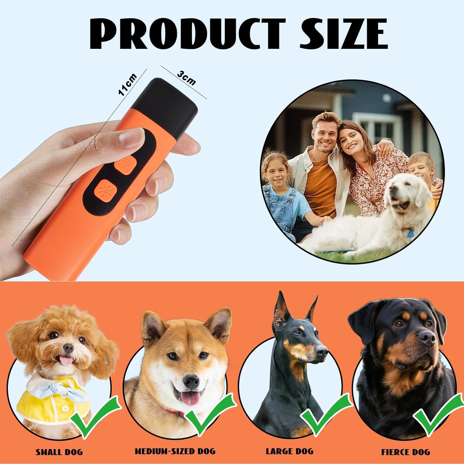 Anti Aboiement Chien, Anti Aboiement Chien Ultrason Puissant, Ultrason Chien avec Lampe Poche LED, Solutions Anti-Aboiement pour Chiens, pour Petit et Grand Chien