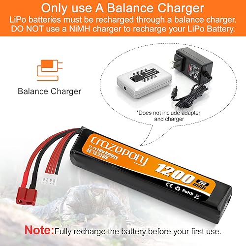 Miniatura 3 de Crazepony Batería Airsoft 11.1V 1200mAh recargable 3S LiPo 25C Hobby batería con T-Plug y conector JST XH para rifle modelo Airsoft