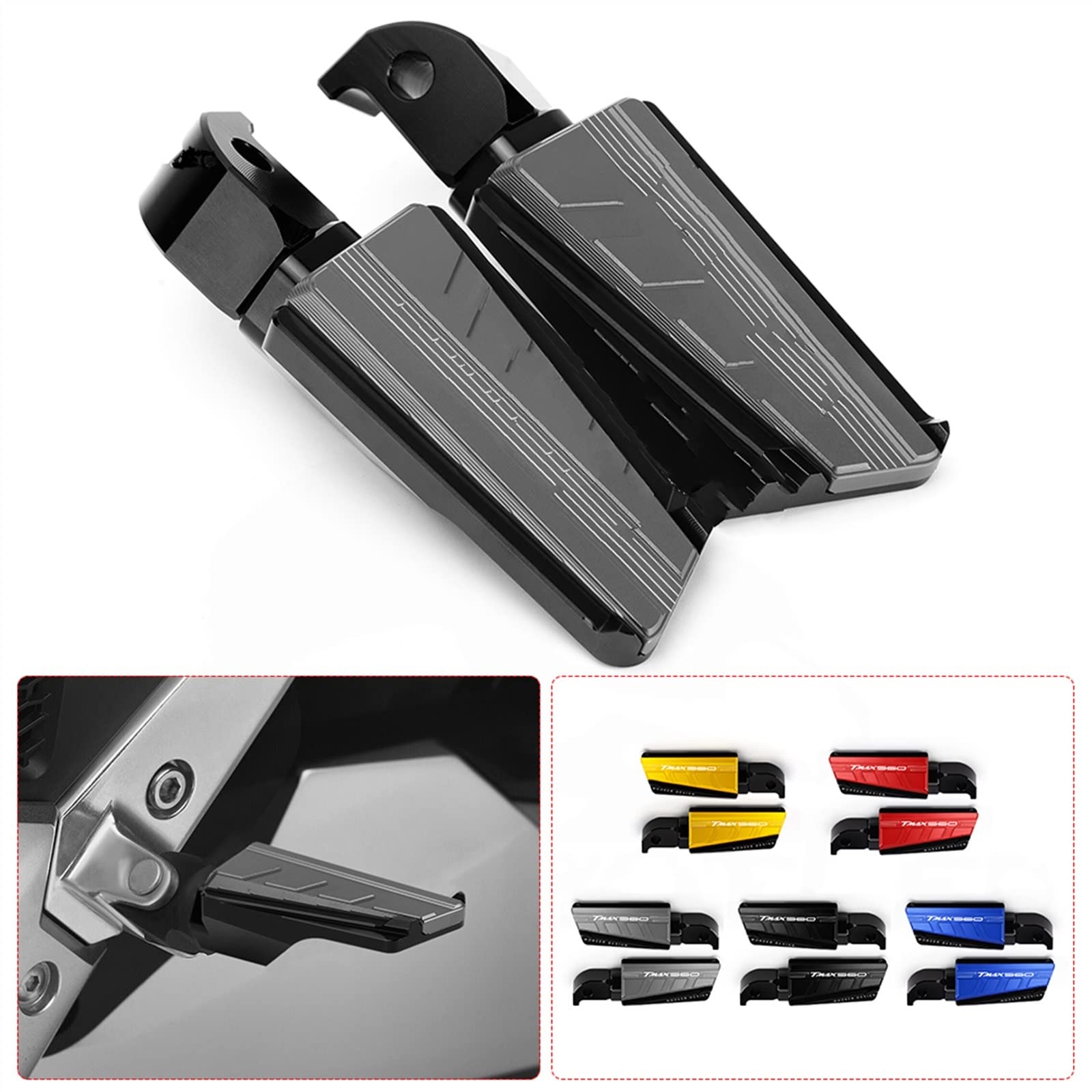 Scooter Anteriore E Posteriore Poggiapiedi Passo Pedana Pedali Pedane Per YAMAHA TMAX 530 T-MAX530 SX DX T-MAX TMAX530 2017 2018 2019 Moto Parti (Color : Titanium