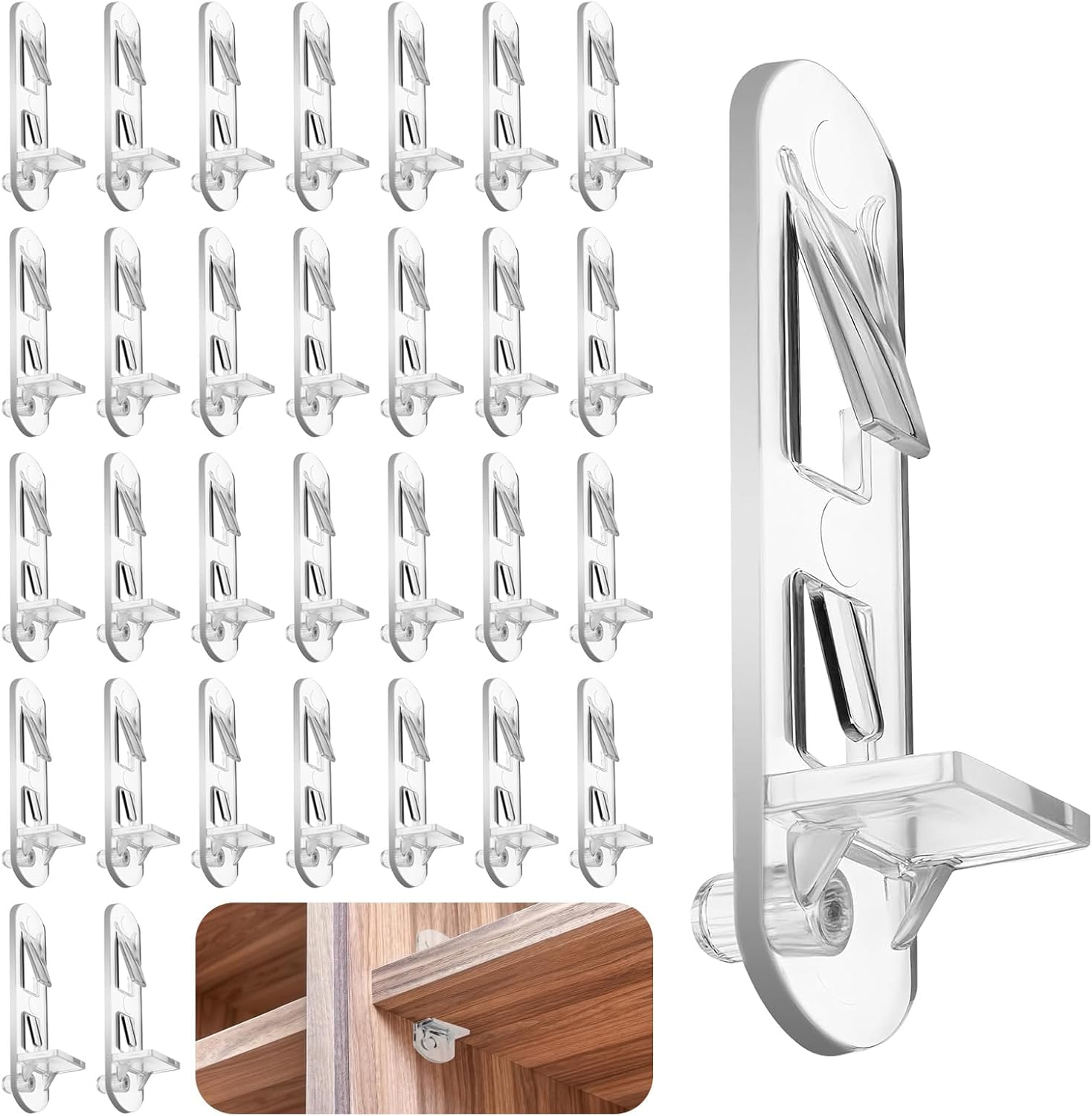 30PCS Plastic Lock Frame Support Columns, Transparent Plastic Lock Cabinet Shelf clamp Support pins, Suitable for 5mm Diameter Holes and 25/32 inch Shelves