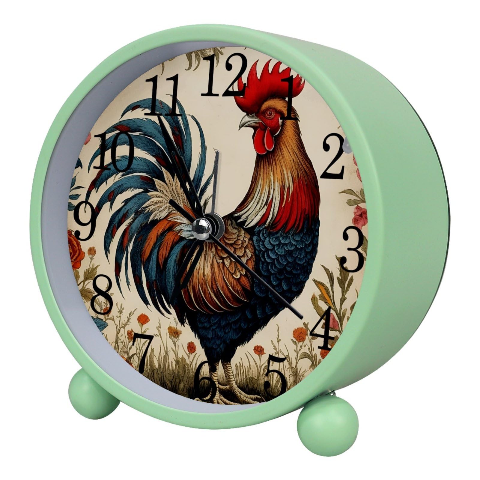 etoenbrc Rooster 10.9" Alarm Clock,Small Battery Operated Clock, Slient Plastic Table Clock for Living Room Decor,Bedroom,Office
