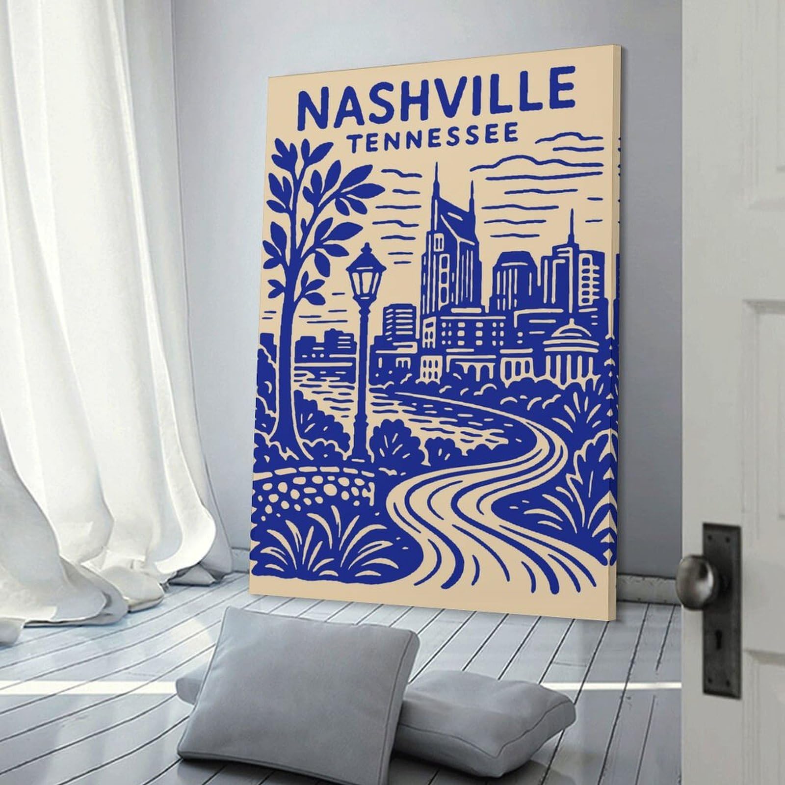 Junmoney Frame-Style-22 Nashville Tennessee Skyline Art Home Decor Wall Art, 20X30inch(50X75cm), For Living Room, Bedroom Or Apartment Walls, Canvas Styling For A Polished Room Look