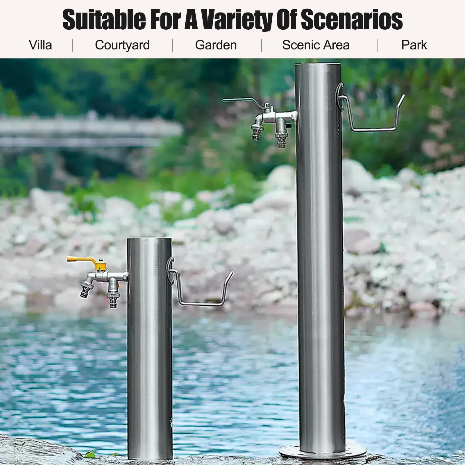 Columna de Agua Vertical de Acero Inoxidable para jardín, Soporte Independiente para Manguera con Grifo anticongelante para riego y Lavado, hidrante dispensador de Agua Duradero
