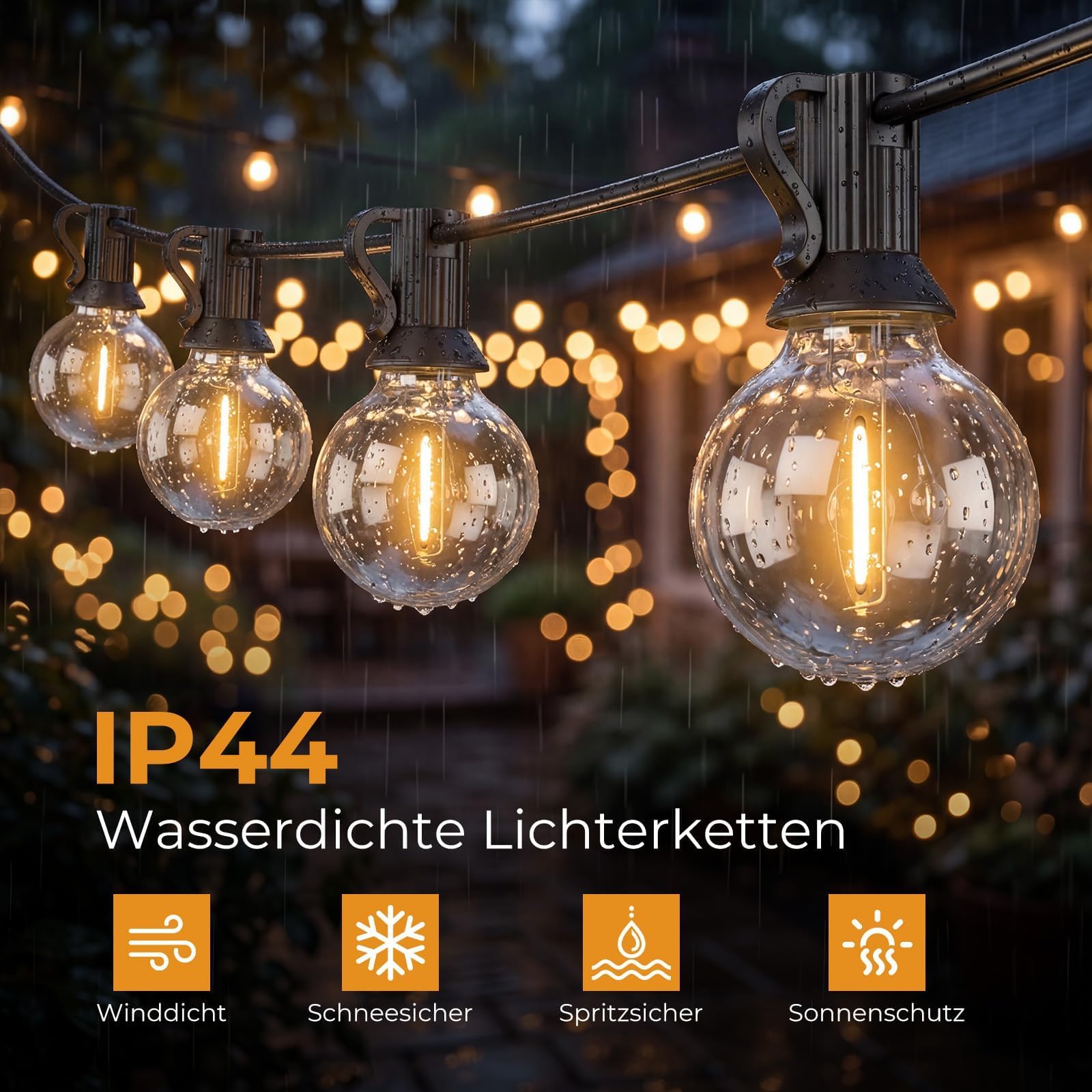 litogo Lichterkette Außen mit Fernbedienung, 15M LED Outdoor Lichterkette Strom mit Dimmbar & Timer, Wetterfest Lichterketten G40 Glühbirnen für Balkon Garten Party Pavillon Terrasse, Warmweiß