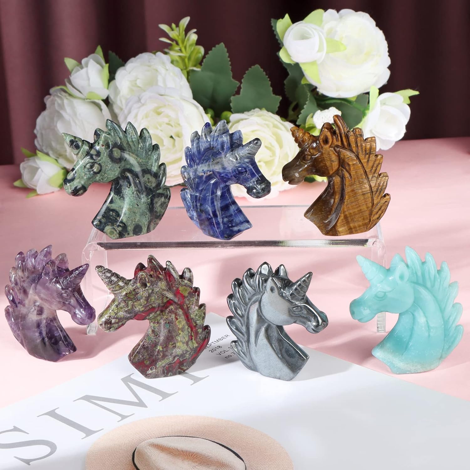 Artistone 3" Amethyst Crystal Unicorn Statue Hand Carved Gemstone Purple Unicorn Stone Animal Carvings Collectible Figurine Reiki Meditation Desk Home Decor Gift