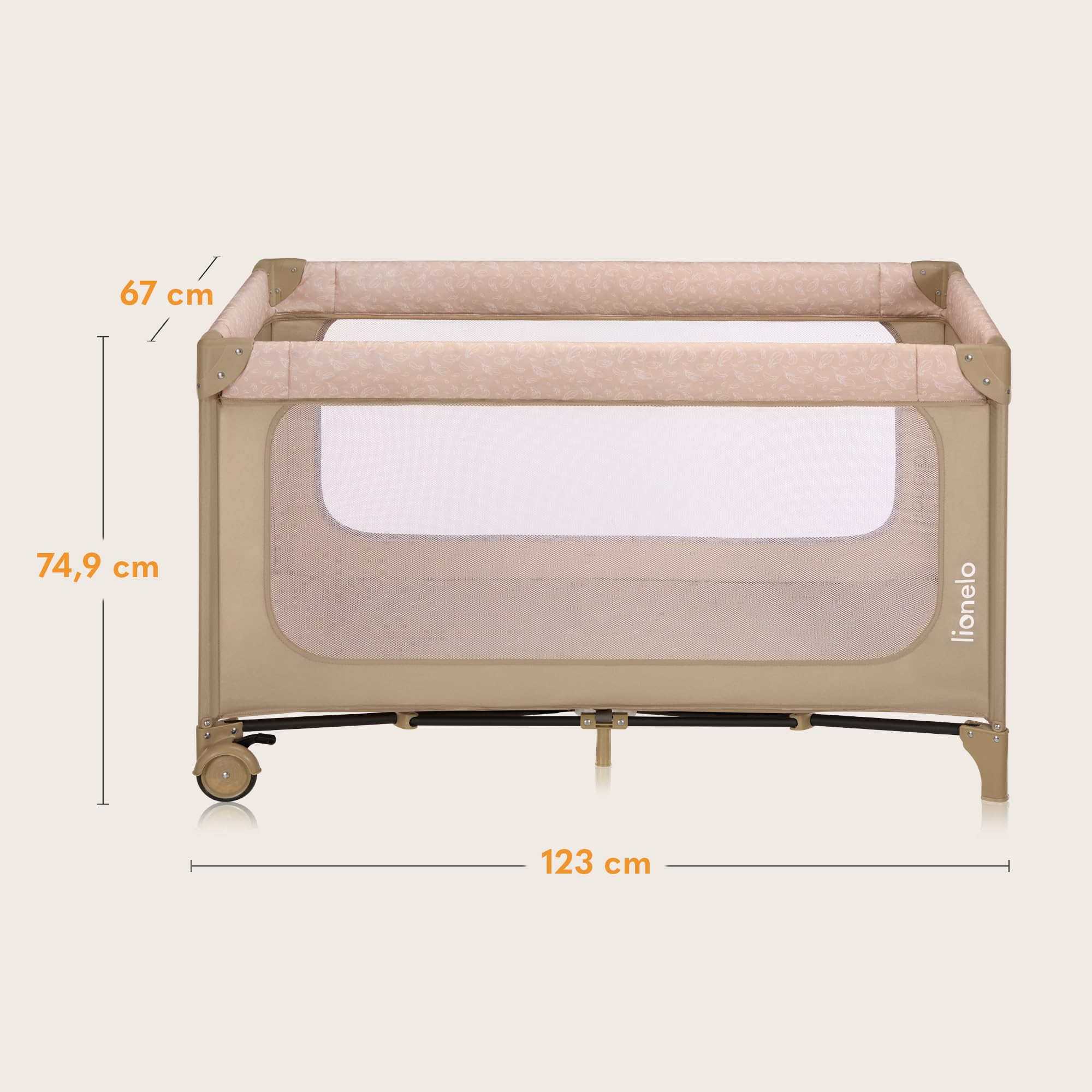 lionelo Jasmin Easy FoldLit de Voyage pour Enfants jusqu'à 15 kg de 0 à 36 Mois Matelas Mousse T25, 2 hauteurs, Facile à Plier Easy Fold, Accès latéral, roulettes