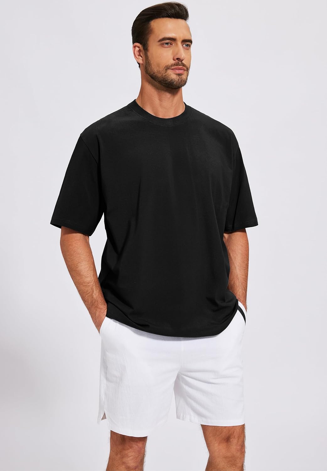 Men's Oversized T-Shirts Cotton Tee Heavyweight Unisex Short Sleeve Crew Neck Loose Fit Basic Tops - Image 3