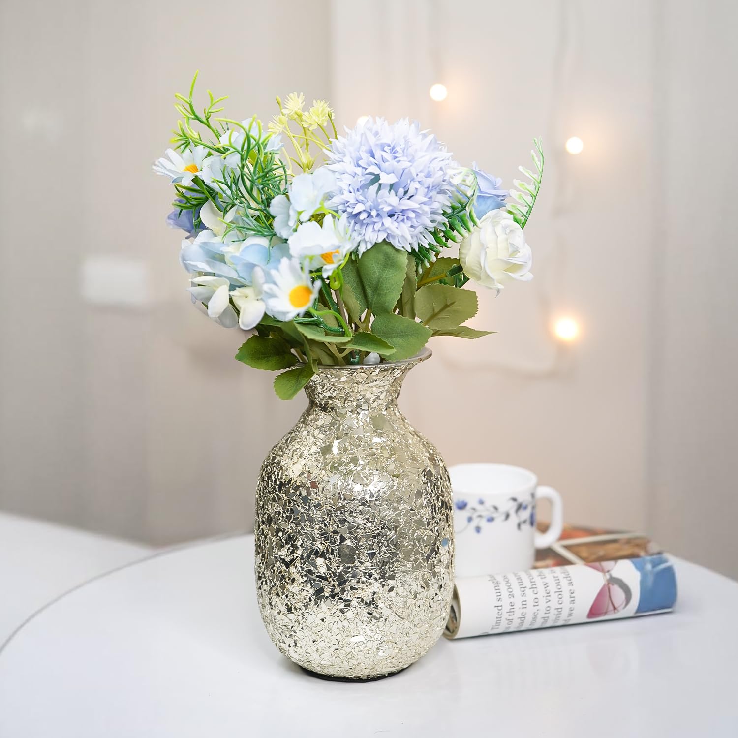 Ekhasa Unbreakable Metallic Silver Flower Vase for Home Decor | Aesthetic Flower Vase Gift for Weddings, Housewarmings, Parties & Gatherings | Decorative Vase for Living Room, Dining Table, Office
