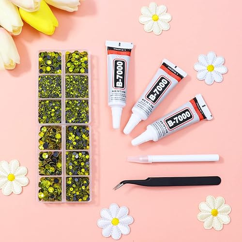 Miniatura 3 de 6400 diamantes de imitación termoadhesivos de cristal, diamantes de imitación de parte trasera plana amarillo citrino y limón para manualidades,