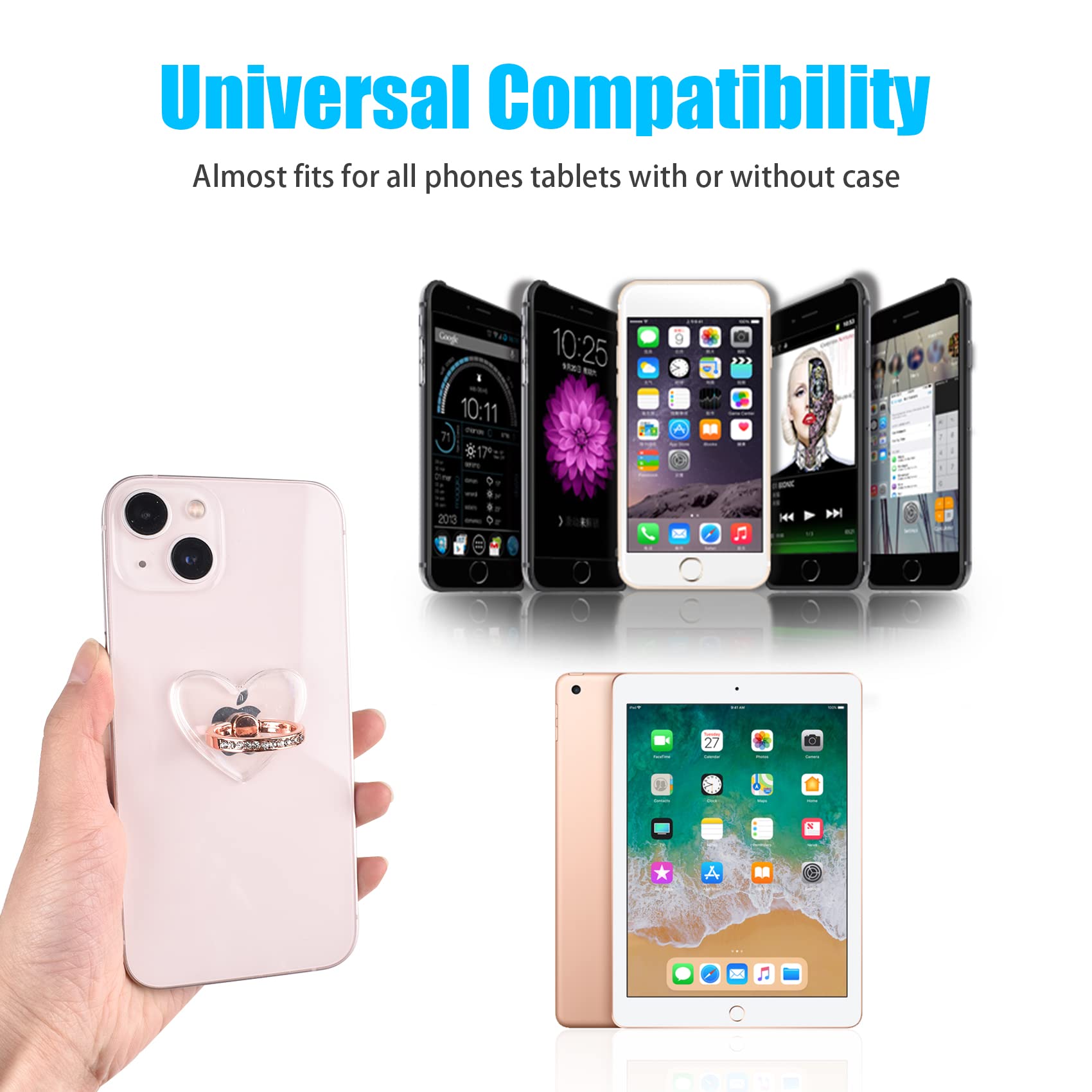Pink Jsoerpay 2 Anelli Portacellulare Trasparenti, Rotazione 360°, Supporto Universale Per Telefono E Tablet