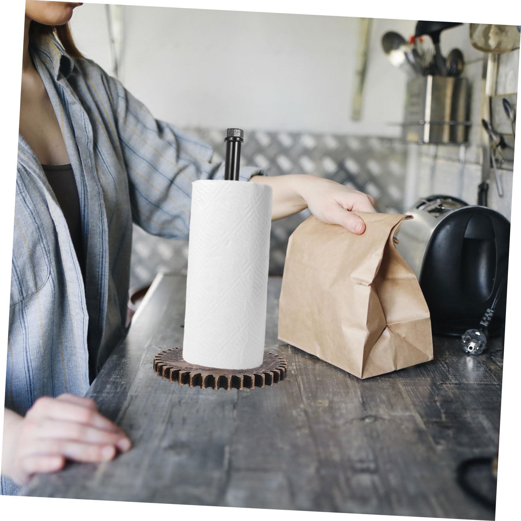 Portarotolo Carta Cucina in Ferro Nero Stile Industriale Vintage | Supporto a Tubo D'acqua, per Spazi Cucina e Bar, Compatibile Pezzi e Pellicola