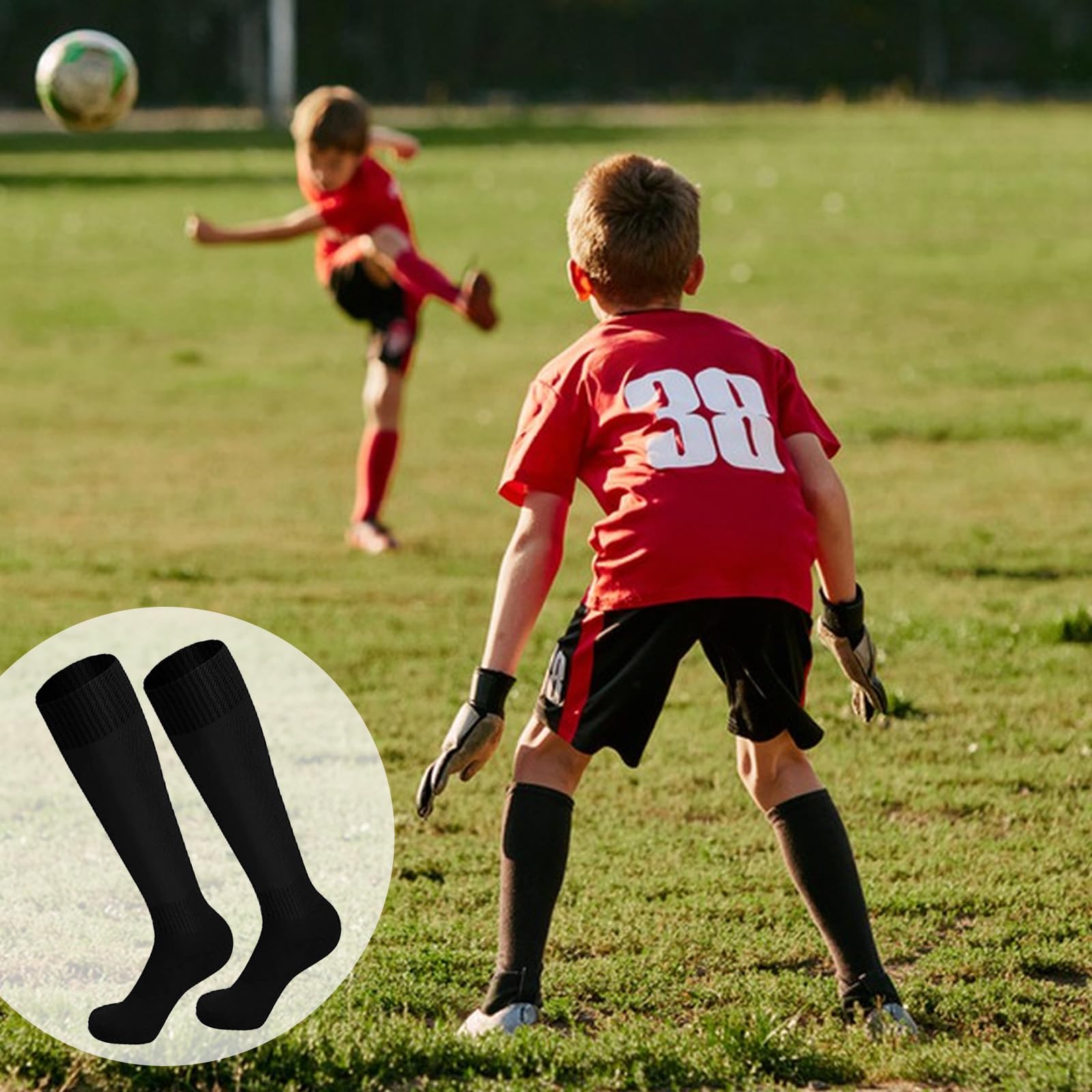 4 Paia Calzettoni Calcio Bambino, Ragazzi e Ragazze Lunghi Calze Grip Calcio, Traspiranti Elastiche Sportivi Allenamento Calze, Sportivi Lunghi Calze per Rugby, Hockey, Corsa,5-12 Anni