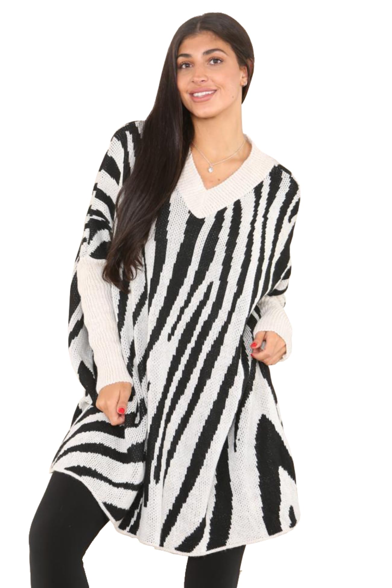Fashion Fairies Women's Stone Oversized Tunic Small Zebra Print Knitted Jumper Plus Size Sweater Winter Fashion Pullover Sweatshirt Long Sleeve Tunic Casual Wear Baggy Jumpers ( Uk 24-26)
