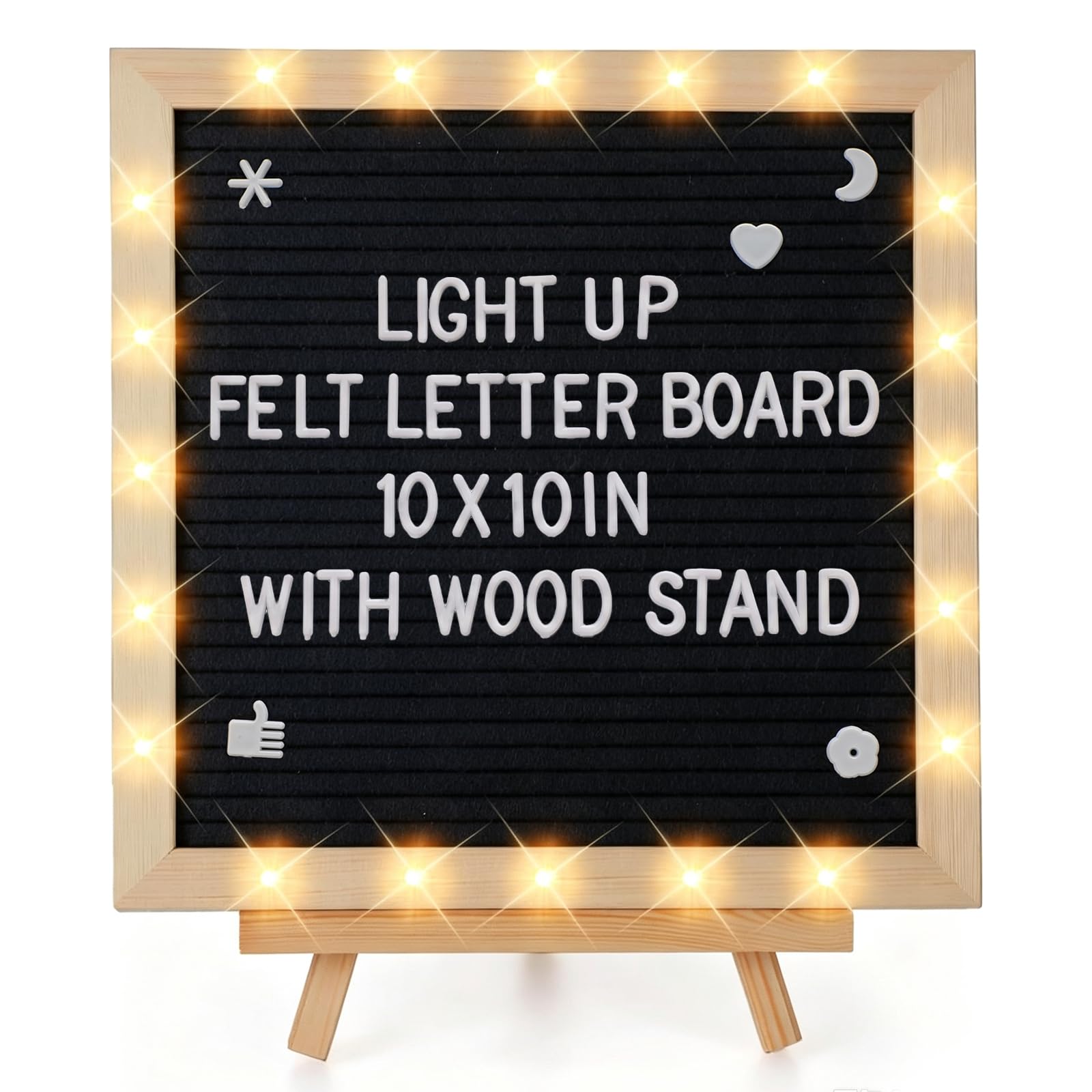 10"×10" Felt Letter Board with LED Lights &amp; Stand for Halloween Party Decor