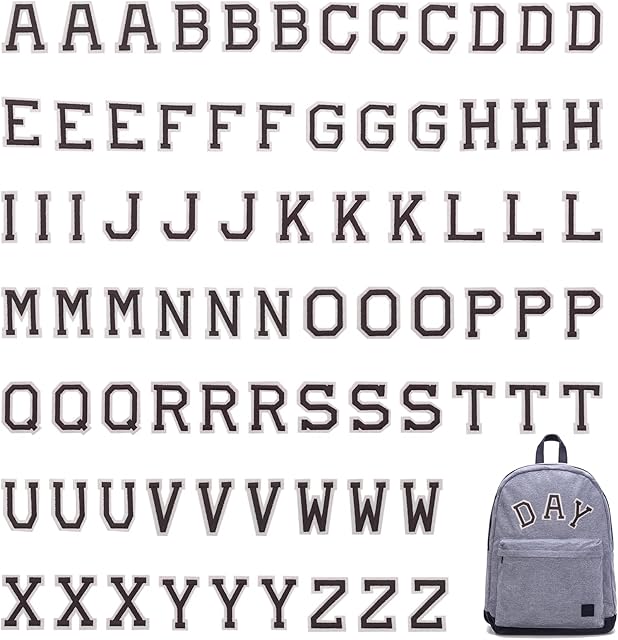 VEGCOO 78 Pcs Iron on Letters Patches for Clothes, Alphabet Applique Patches Letters A-Z Embroidered Patches for Bags Coats Hats Jeans Shoes(Black