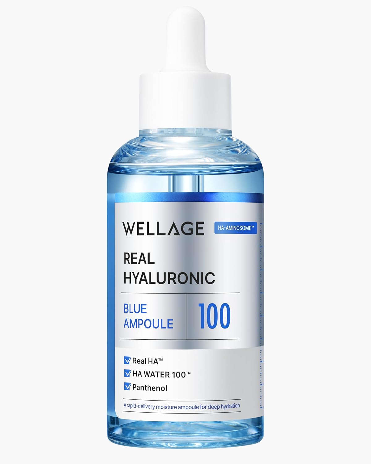 WELLAGE Real Hyaluronic Blue Ampoule 100, Korean Hydrating Serum for Face, Fragrance Free Hyaluronic Acid Deep Moisturizing Serum with Panthenol, PDRN for Sensitive Dry Skin Moisturizer, 2.54 Fl Oz_R