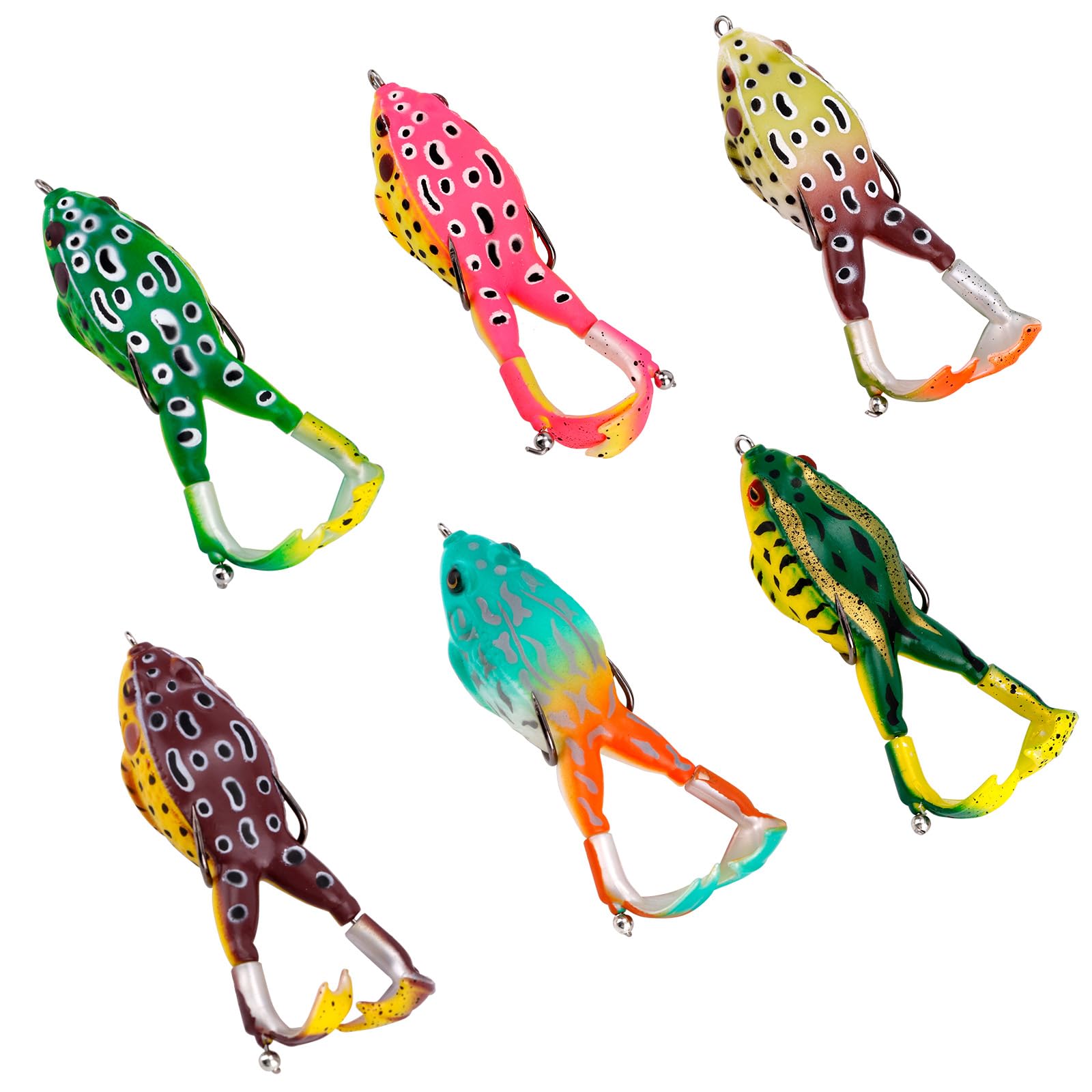 Penitue 6pcs Frog Lures for Bass Fishing, Topwater Soft Simulated Frog Bait Artificial Soft Bait for Bass Pike Catfish Bowfin Snakehead Trout in Freshwater Saltwater
