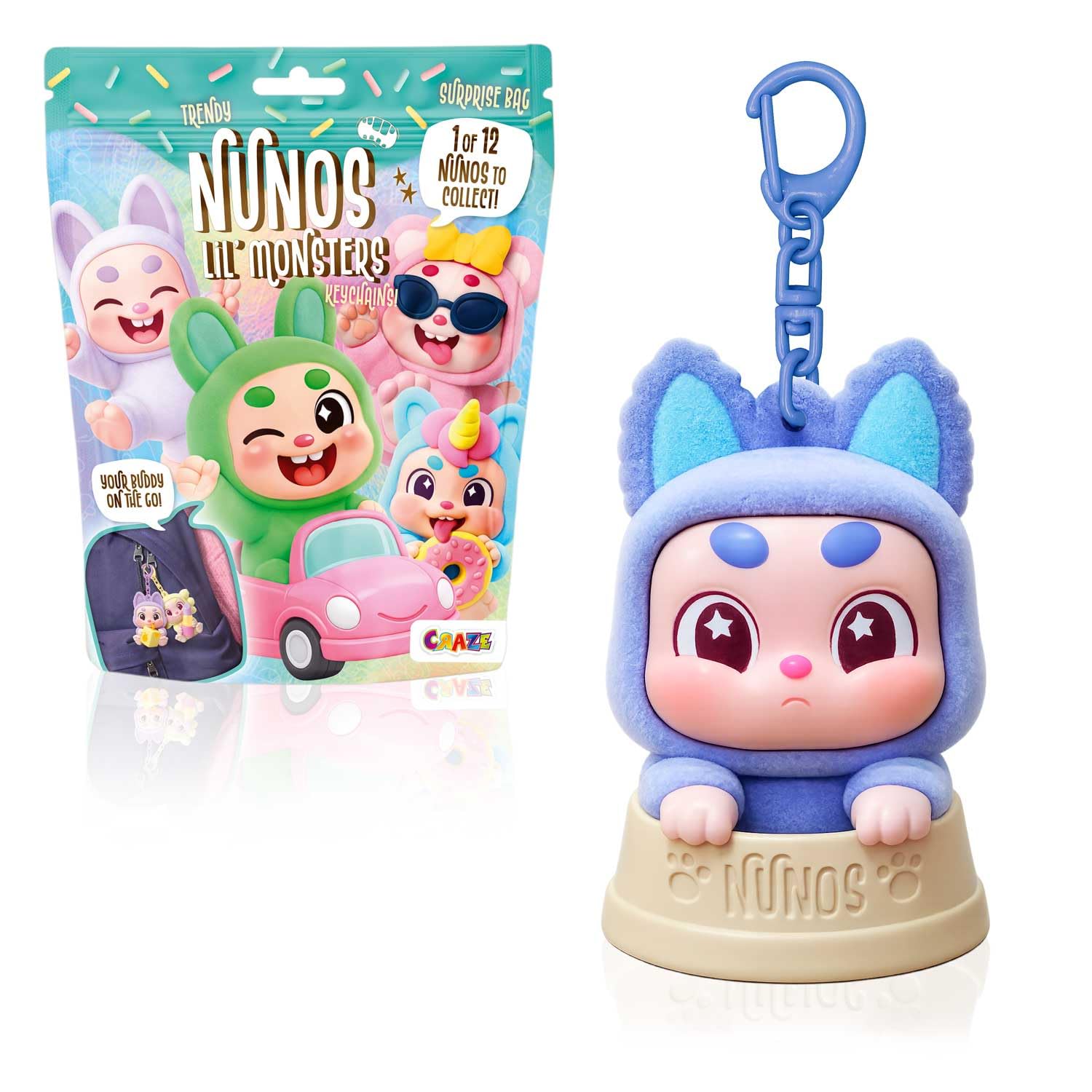 CRAZE NUNOS Lil’ Monsters Keyring – 1 surprise Soft Figure Blind Bag out of 12 Characters to collect, Bag Charms & Kids Keyrings