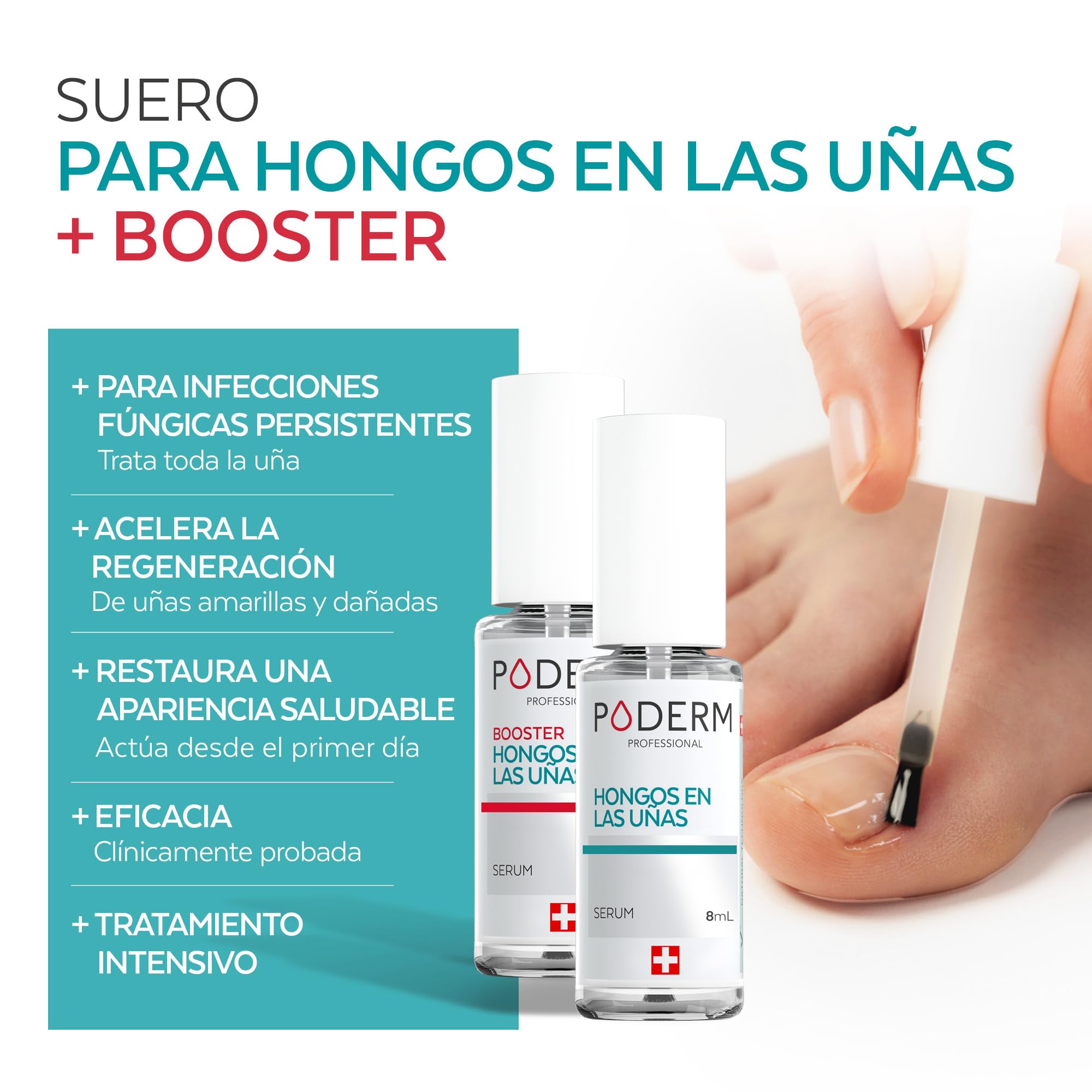 PODERM 2en1 Tratamiento Hongos en las Uñas de los Pies | Pack Duo - Sérum & Booster | Cuidado Potente y Rápido para Uñas Amarillas y Dañadas | 100% Natural - Desarrollado por una Podóloga en Suiza