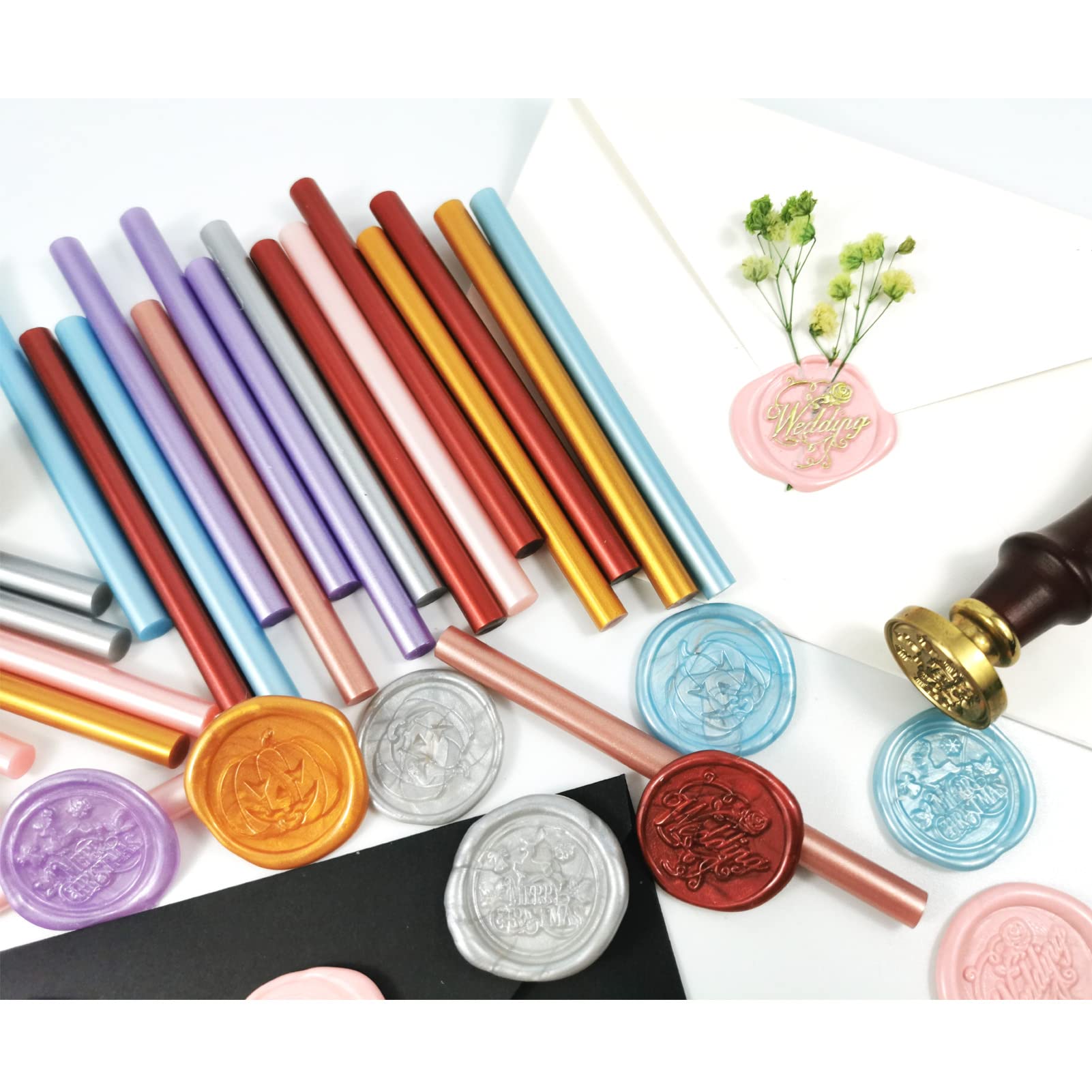 Varillas de sellado con pegamento termofusible para sello de letras, dorado metálico, ideal para invitaciones de boda, postales, tarjetas de felicitación, 7 x 100 mm, 20 piezas (Oro)
