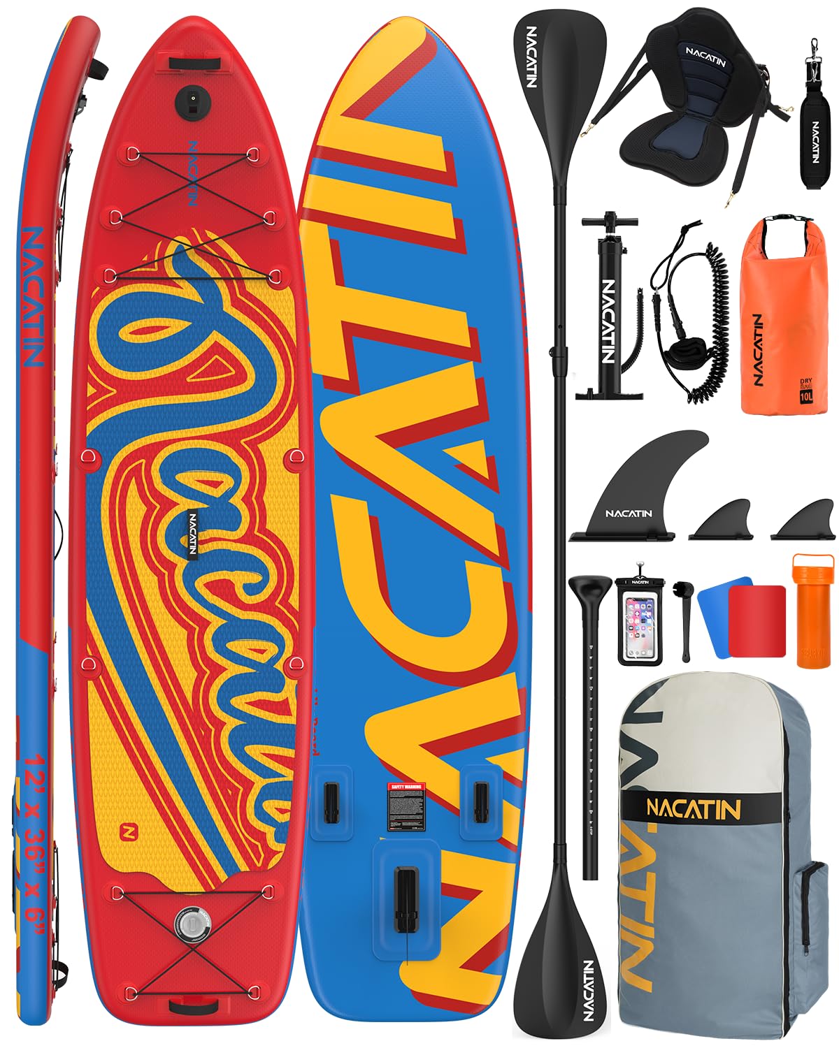 Tabla de paddle para la familia, tabla de remo hinchable de 12 pulgadas con kit de conversión de kayak, kit completo de surf para adultos, con remo individual o doble, asiento de kayak y otros