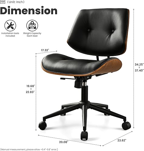 Miniatura 2 de ovios Silla de oficina en casa con ruedas, moderna silla de escritorio giratoria de piel sintética, respaldo medio, altura ajustable, sillas de