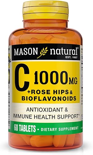 MASON NATURAL Vitamina C 1,000 mg Plus Rose HIPS y complejo de bioflavonoides - Apoya un sistema inmunológico saludable, antioxidante y nutrientes