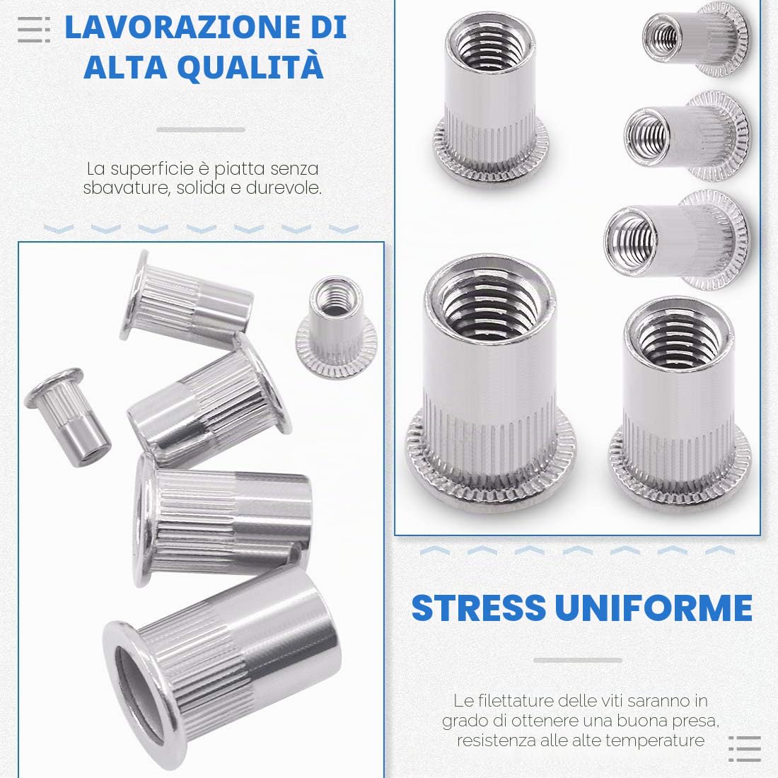 Glarks 180pcs M3/M4/M5/M6/M8/M10 Flat Head Rivet Nut Assortiment Kit, Inserisci in acciaio inossidabile Rivnut, Rivetti a filettatura, Rivetti metrici per l'automobile, Mobili, Elettrodomestici