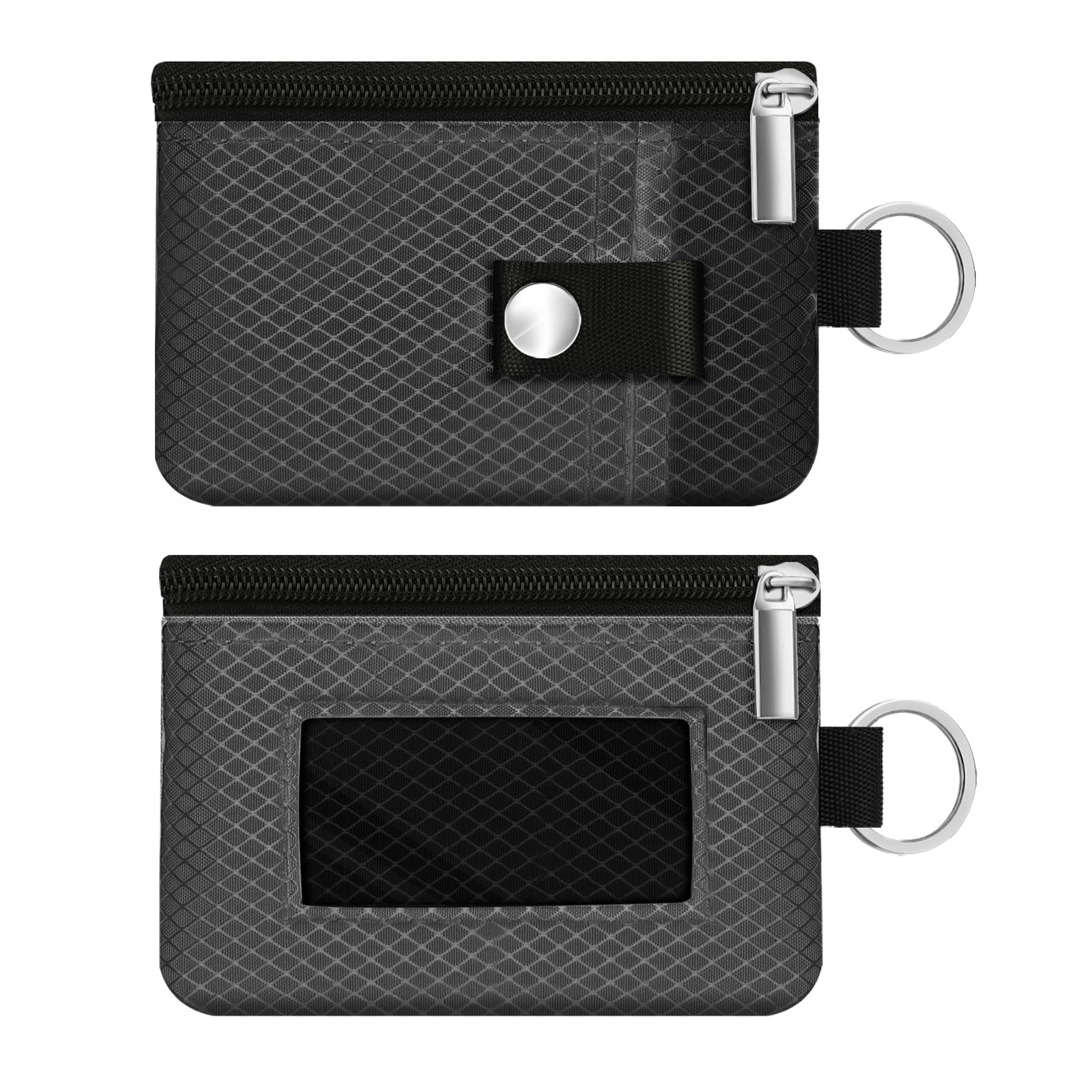 Minimalist RFID Blocking Small Wallet with ID Window,WaterResistant Zip Id Case Wallet with Lanyard Keychain for Cards,Cash,Travel,Women,Men (DarkGrey/Black)
