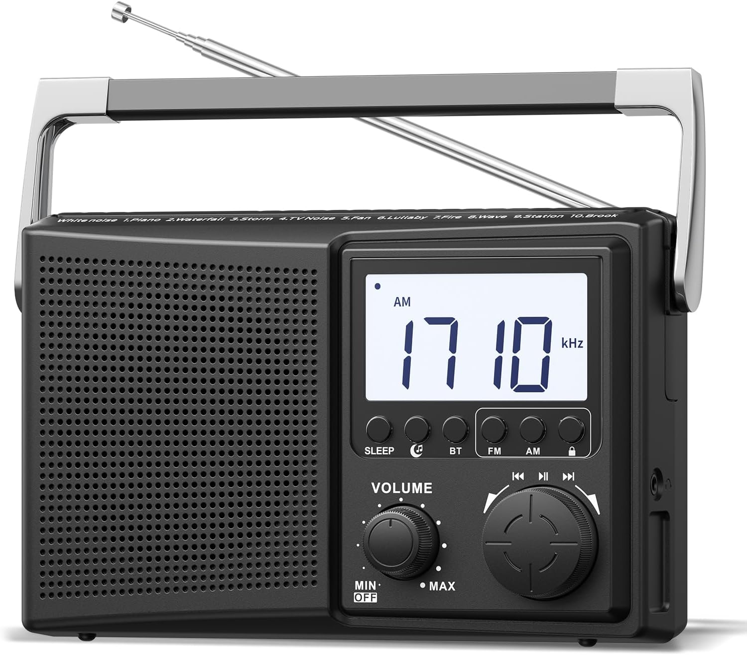 LEOTEC AM FM Radio with Bluetooth,Portable Radio Strong Reception,Plug in Wall,Battery Operated,10 White Noise Sounds,Digital Sleep Timer,Headphone Jack,Volume Control,Easy to Use,Gifts for Seniors