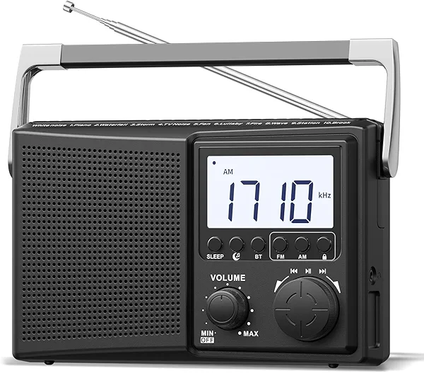 LEOTEC AM FM Radio with Bluetooth,Portable Radio Strong Reception,Plug in Wall,Battery Operated,10 White Noise Sounds,Digital Sleep Timer,Headphone Jack,Volume Control,Easy to Use,Gifts for Seniors