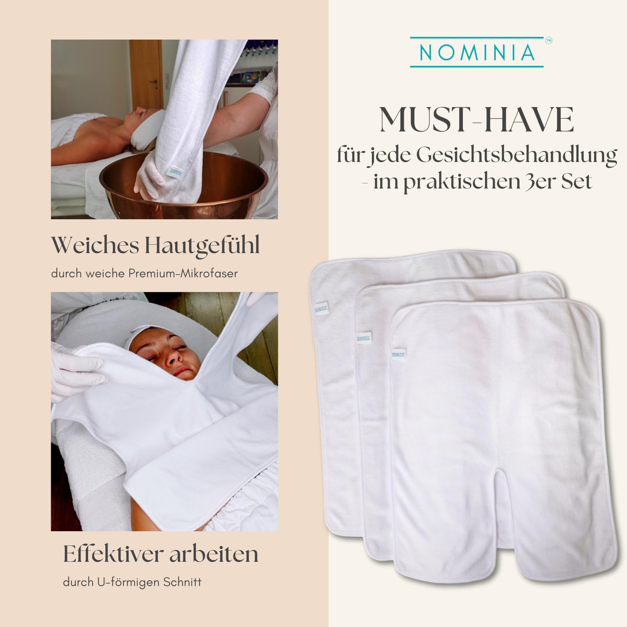 Gesichtshandtücher, 3er-Set, weiß, flauschige Mikrofaser, Premium Studioqualität, Kosmetikkompressen, U-Förmiger Schnitt, langlebig, 400g/m², Kosmetikhandtuch