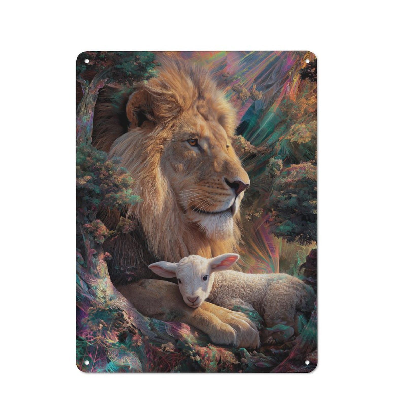 Junmoney Lion And Lamb Harmony Modern Retro Metal Wall Art Sign 40X30cm, Studio Wall Art For Modern Home, Workshop, Office Or Cafe
