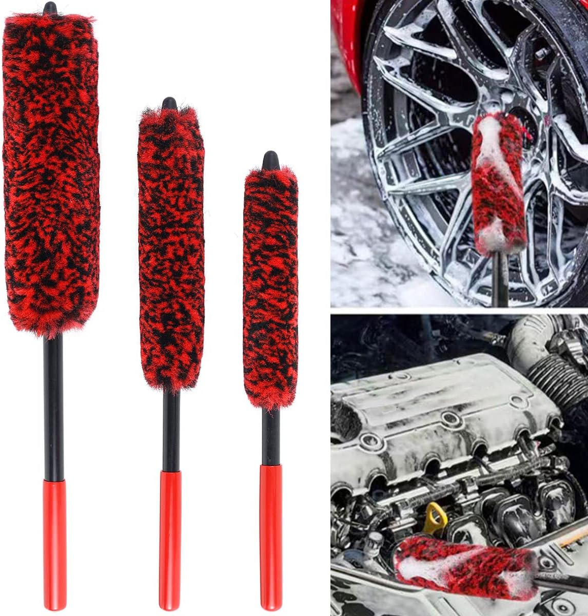 3Pcs Wheel Cleaning Brush Kit Micro Fiber Wheel Wand with Retractable Handle Car Wheel Rim