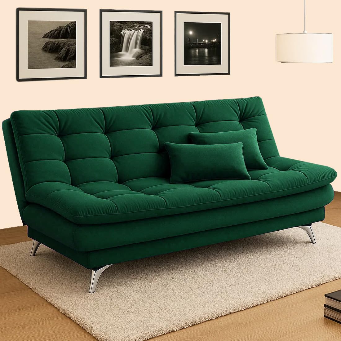 Sleepify Agel 3 Seater Fabric Sofa Cum Bed Set with 2 Cushions, Best Fit for Indian Homes, Living Rooms, Offices with (Green)-image-30