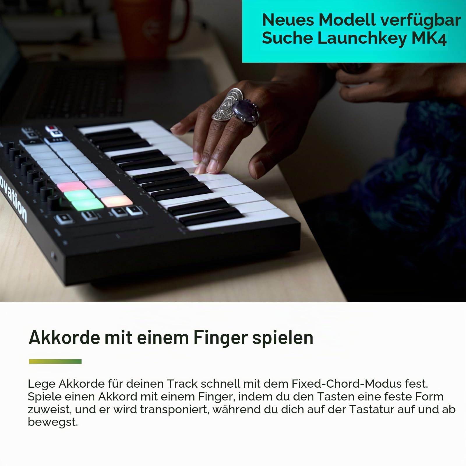 Novation Launchkey Mini [MK3] – Tragbarer USB/MIDI-Keyboard-Controller mit 25 Tasten und DAW-Integration. Fixed-Chord-Modus und Arpeggiator – für die Musikproduktion