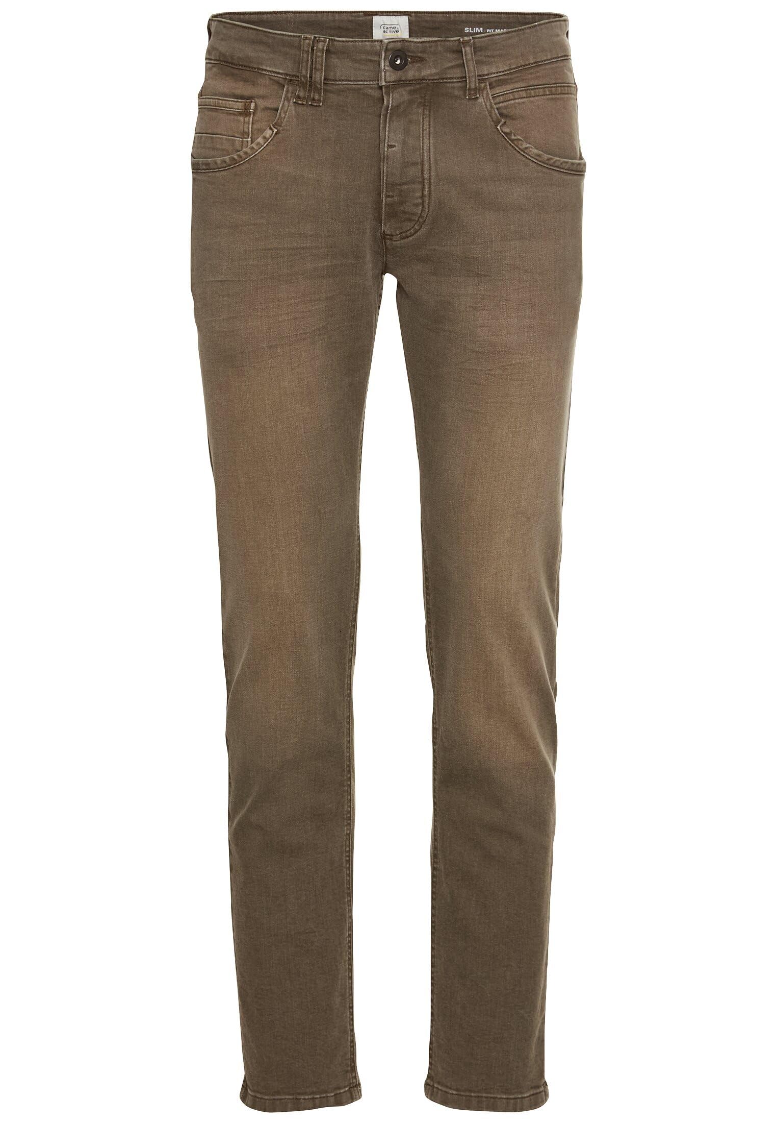 camel active Men's Slim Fit Cotton Jeans, Brown, 33 W/30 L