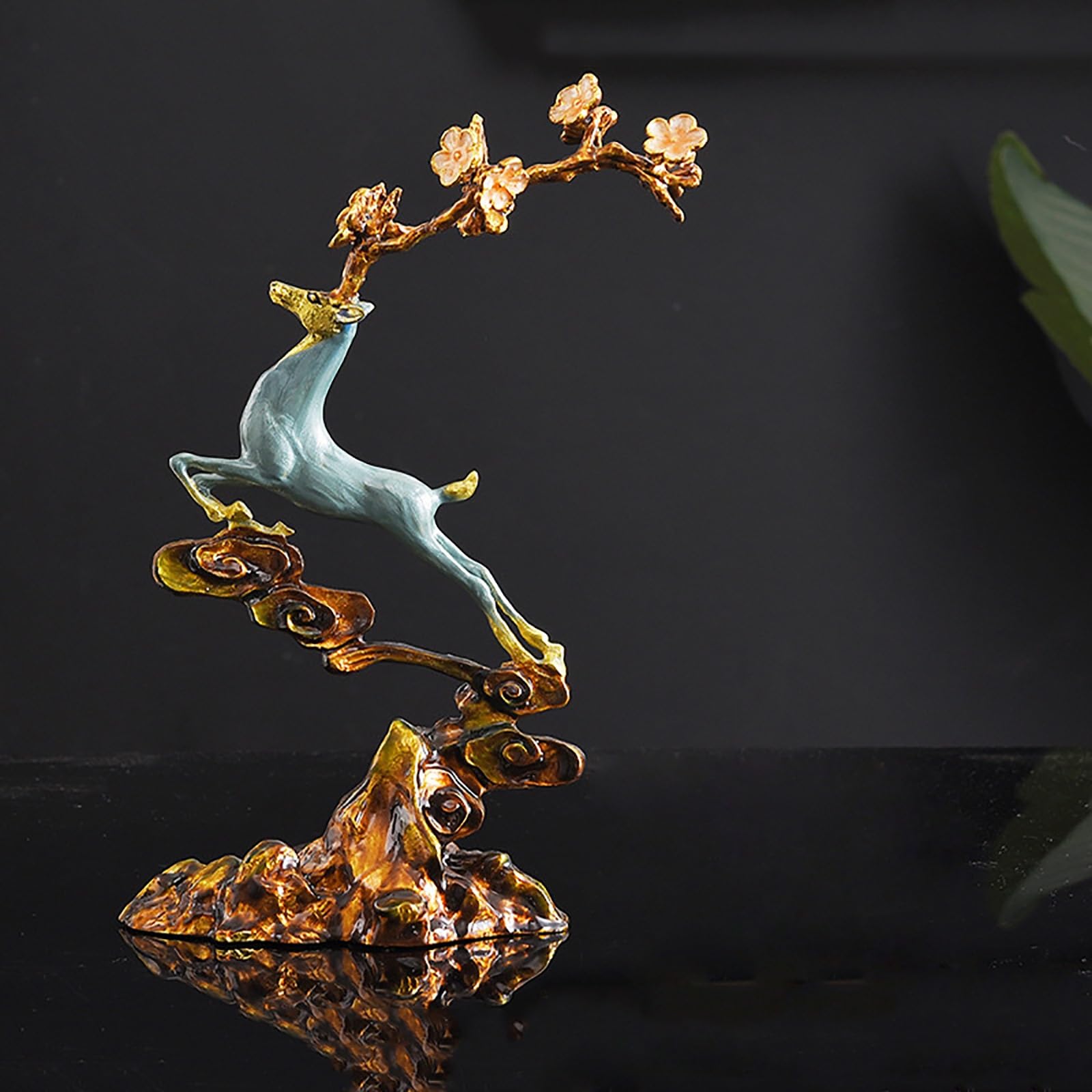 Dytartzx Lucky Deer Statue, Copper Animal Figurines Ornaments with Enamel Process, Reindeer Sculpture Handicraft for Home Office Tabletop Decoration, Symbol of Lucky Wea