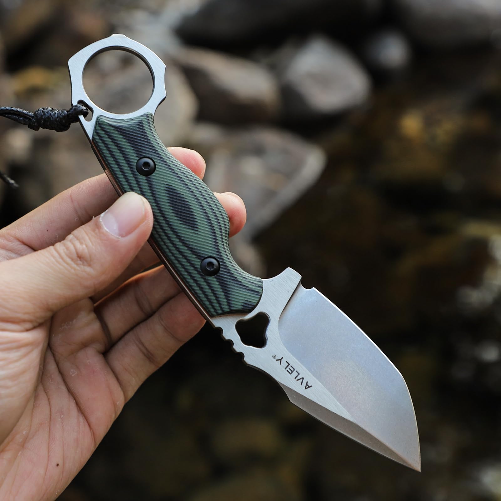 DC53 Stahlmesser mit feststehender Klinge, Outdoor-Überlebensmesser mit feststehender Klinge, mit K-Scheide, rutschfestem G-10-Griff, für Campingausflüge, Dschungel-EDC-Messer (olivgrün)