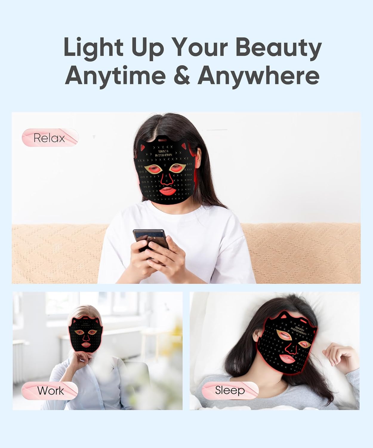 Red Light Therapy for Face, Led Face Mask Light Therapy, 7 Colors LED Face Mask Light Therapy At Home, Black